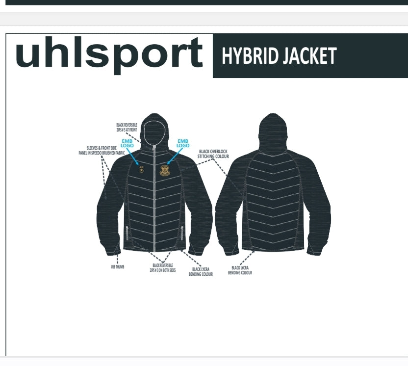 Uhlsport CRFC Padded Hybrid Jacket Black / Gold Crest - Adult